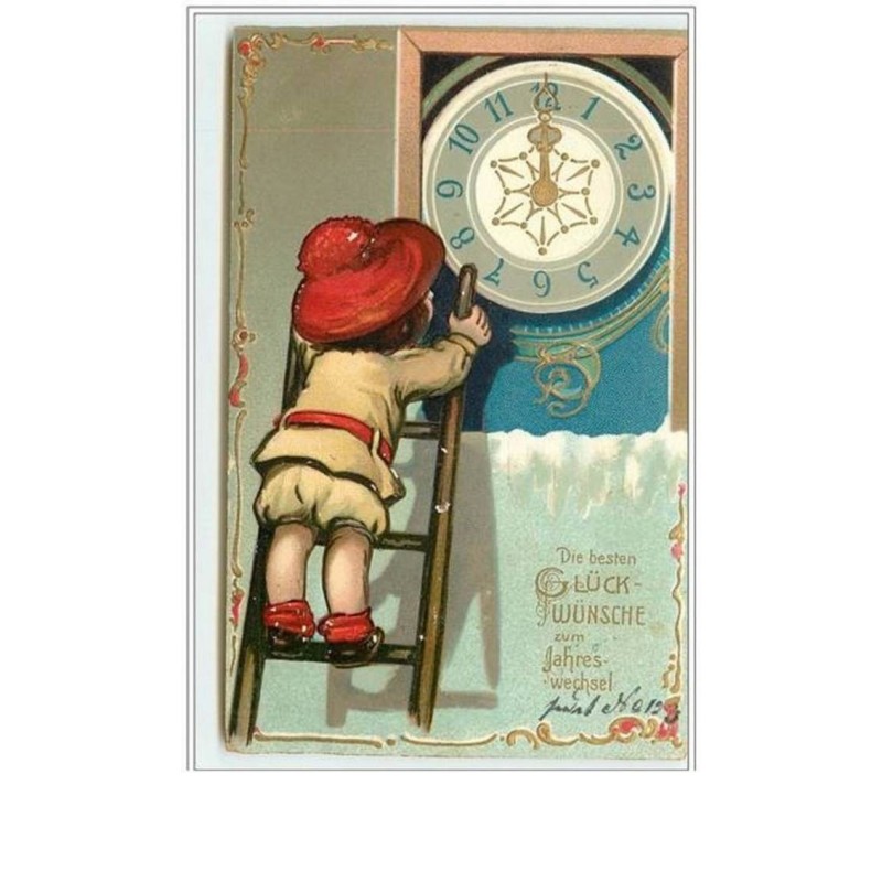 n°2911 - Carte Gaufrée - Die besten Glückwunsche zum Jahres wechsel - Fillette sur une échelle