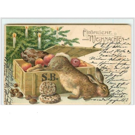 n°2916 - Carte Gaufrée - Fröhliche Weihnachten - Nature morte  - lapin