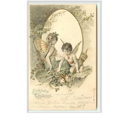 n°2928 - Carte Gaufrée - Fröhliche Ostern - Engelot - Cupidon