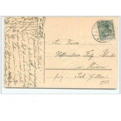 n°2935 - Carte Gaufrée - Garçon avec un chien et un bouquet de coquelicot
