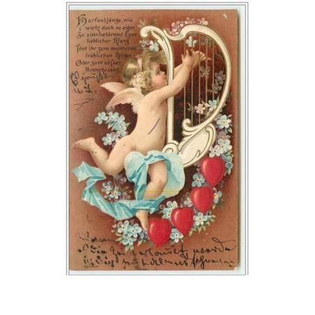 n°2940 - Carte Gaufrée - Angelot avec une lyre n°1