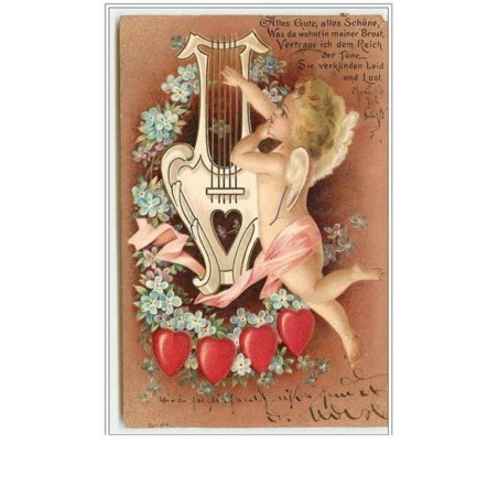 n°2941 - Carte Gaufrée - Angelot avec une lyre n°2