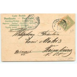 n°11990 - Carte Gaufrée - Fröhliche Weihnachten - Ange sur patins à glace apportant un sapin