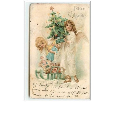 n°2979 - Fröhliche Weihnachten - Anges avec des poupées et un sapin