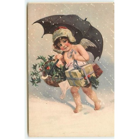 n°11995 - Ange apportant des cadeaux avec un Parapluie Noir