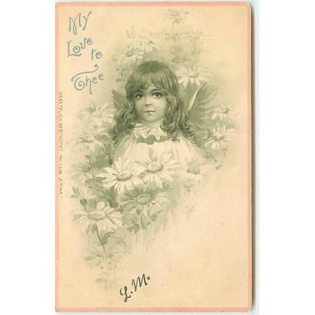 n°11998 - My love to thee - Ange parmi des fleurs - Erika n°1338