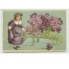 n°3048 - Carte Gaufrée - Fillette et brouette de violettes