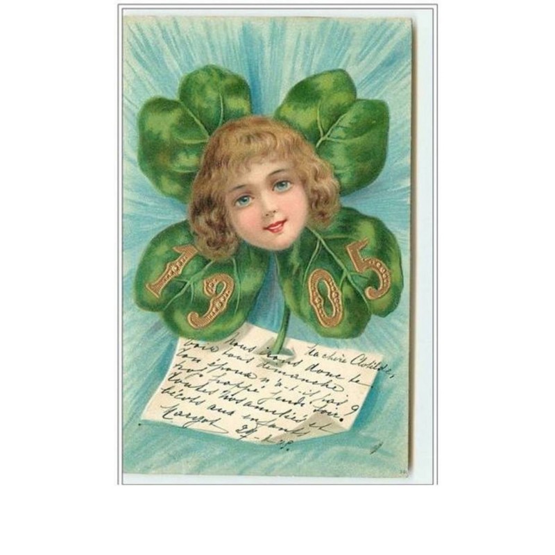 n°3079 - Carte Gaufree - 1905 - Visage d'enfant dans un trefle