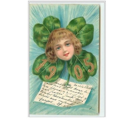 n°3079 - Carte Gaufree - 1905 - Visage d'enfant dans un trefle