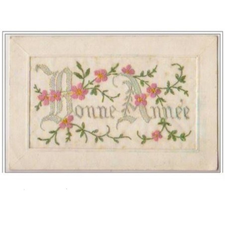 n°3104 - Carte Brodee - Bonne Annee - Fleurs roses