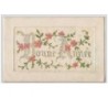 n°3104 - Carte Brodee - Bonne Annee - Fleurs roses