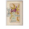n°3201 - Carte Brodee - Bonne Annee - Bouquet de violettes et de mimosas