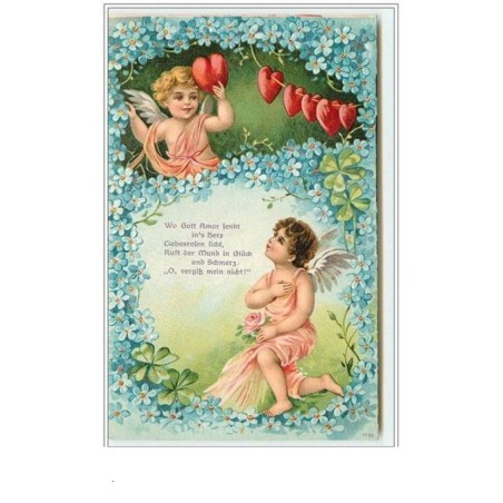 n°3220 - Carte Gaufree - Angelot faisant la serenade à un autre angelot