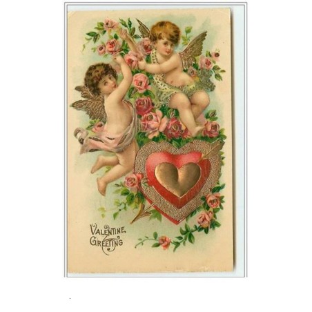 n°3222 - Valentine Greeting - Angelots et coeur avec une flèche