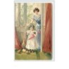n°3243 - Carte Gaufree - Femme et enfant rentrant dans une maison