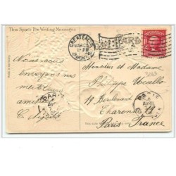 n°3244 - Carte Gaufree - Best Easter Wishes - Fillette avec une poule - brouette de muguet