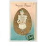 n°3245 - Carte Gaufree - Joyeuses Paques - Fillette dans un oeuf en or