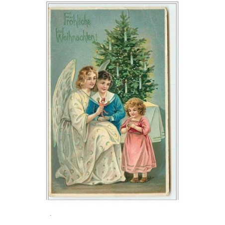 n°3279 - Frohliche Weihnachten - Ange avec des enfants au pied du sapin