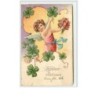 n°3286 - Carte Gaufree - Souvenir Affectueux - Ange avec un trèfle et un bouquet à la main
