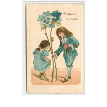 n°3291 - Souhaits Sinceres - Couple en bleu, fleurs bleues