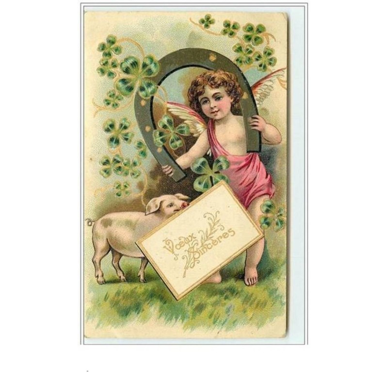 n°3293 - Carte Gaufree - Voeux Sincères - Angelot et Cochon