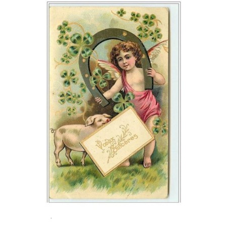 n°3293 - Carte Gaufree - Voeux Sincères - Angelot et Cochon