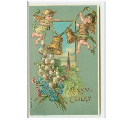 n°3296 - Frohliche Ostern - Angelots portant des cloches