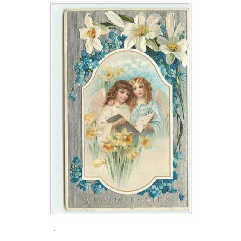 n°3327 - Carte Gaufree - A Joyful Easter - Anges avec un livre
