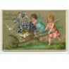 n°3328 - Angelots poussant une brouette de fleurs