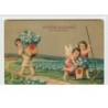 n°3330 - Carte Gaufree - Angelots cueillant des myosotis