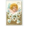 n°3338 - Carte Gaufree - A Merry Christmas - Tete d'ange - cloche