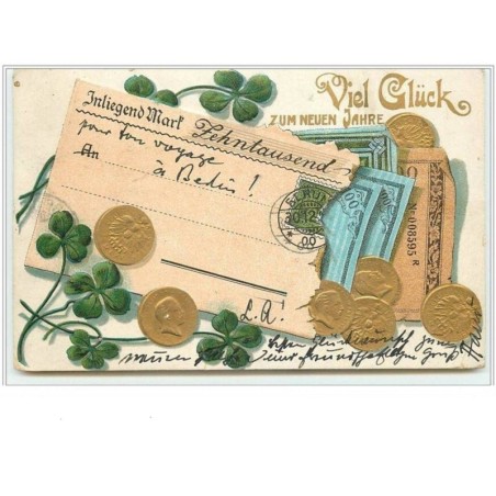 n°338 - Carte Gaufrée - Viel Glück zum neuen Jahre - Billets et pièces de monnaie
