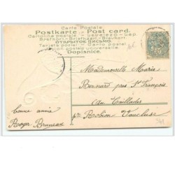 n°341 - Carte Gaufrée -  Bonne Année - Angelot avec une corne d'abondance