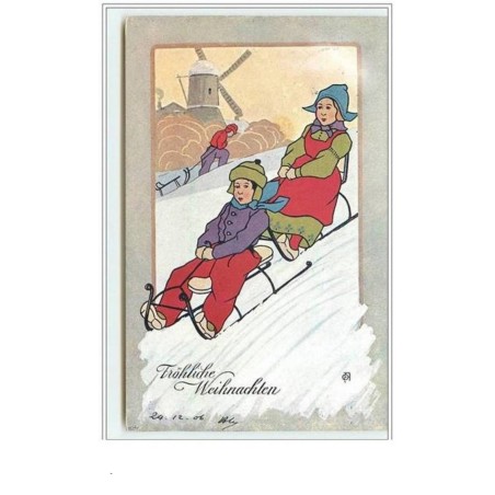 n°3424 - Frohliche Weihnachten - Jeunes hollandais faisant de la luge