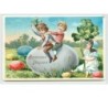 n°343 - Carte Gaufrée - Joyeuses Pâques - Enfants sur un Oeuf