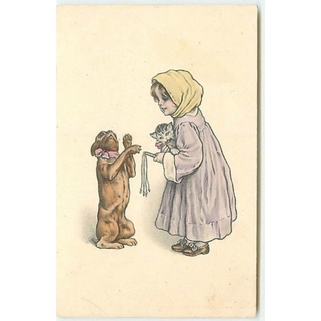 n°12019 - Ch. Vienne - Fillette portant un chat et dressant un chien