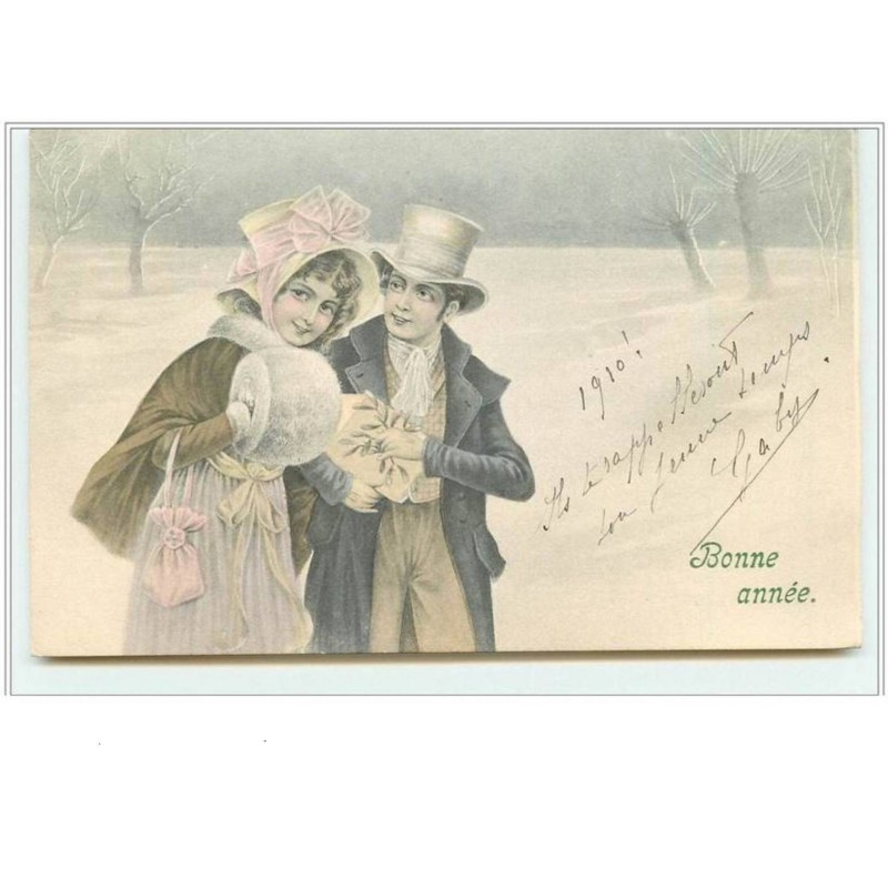 n°3433 - Bonne Année - Couple dans un paysage hivernal