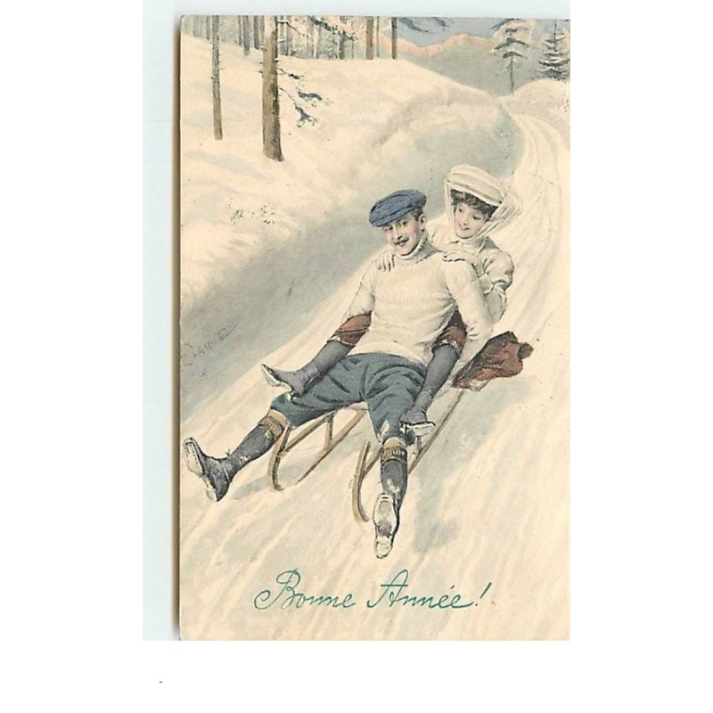 n°3435 - Bonne Année - Couple faisant de la luge