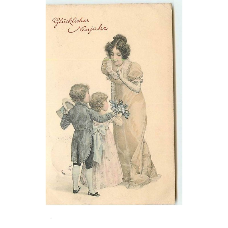 n°3437 - Gluckliches Neujahr - Femme parlant à des enfants