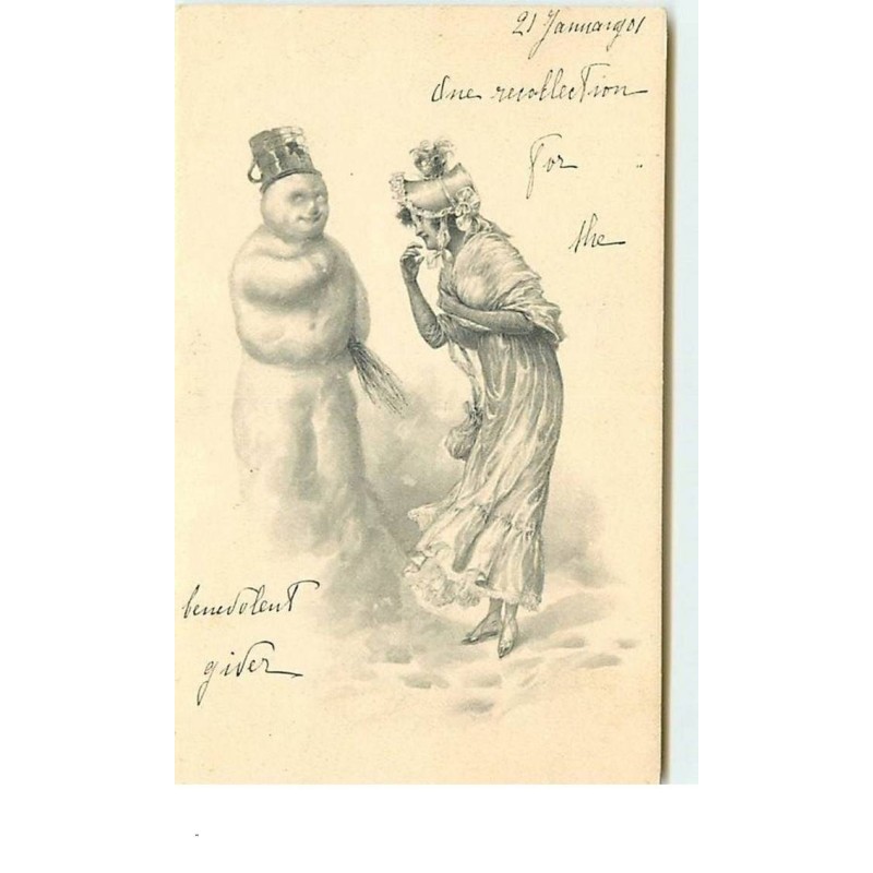 n°3440 - MM Vienne - Femme avec un bonhomme de neige avec un sceau sur la tête