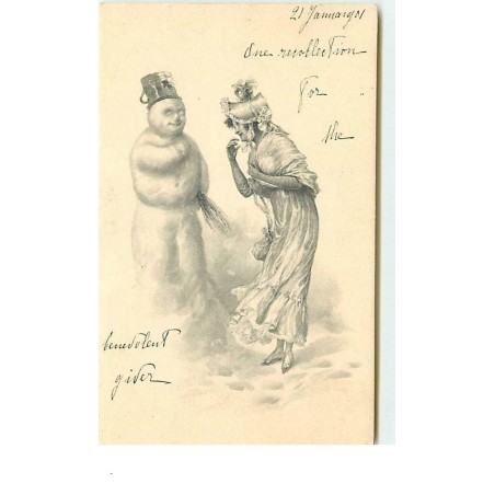 n°3440 - MM Vienne - Femme avec un bonhomme de neige avec un sceau sur la tête