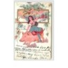 n°3449 - Carte Gaufree - Femme sur un cochon