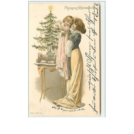 n°10142 - Carte Fantaisie - Fröhliche Weihnachten - Femme et enfant