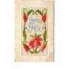 n°3455 - Carte Brodee - Bonne Fete - Fleurs rouges style Art Nouveau