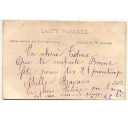 n°3455 - Carte Brodee - Bonne Fete - Fleurs rouges style Art Nouveau