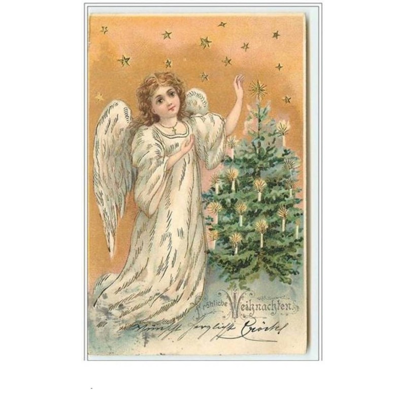 n°3478 - Carte Gaufree - Frohliche Weihnachten - Ange devant un sapin