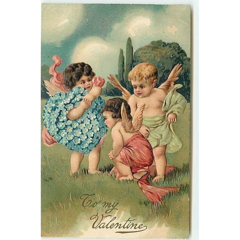 n°12027 - Carte Gaufrée - To my Valentine - Anges