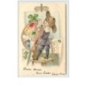 n°3483 - Carte Gaufree - Enfant peignant un trèfle - cochon