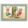 n°350 - Carte Gaufrée - Enfant remplissant un seau qui déborde