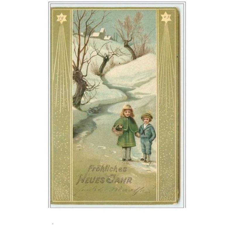 n°3517 - Frohliches Neues Jahr - Enfants dans un paysage hivernal